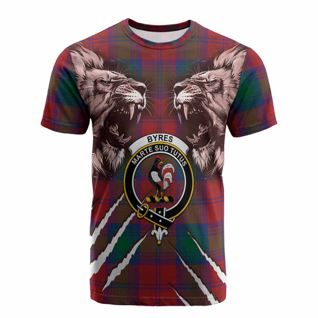 Byres (Byses) Tartan Crest Cotton T-shirt Ferocious Lion Style