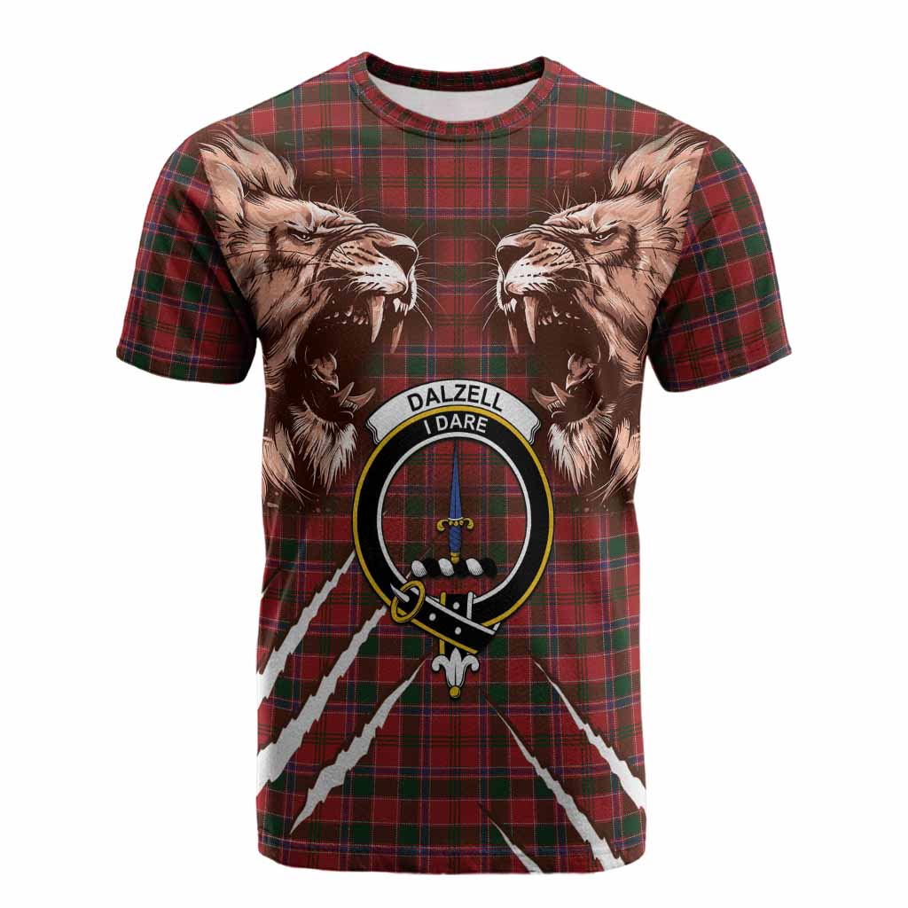 Dalzell (Dalziel) Tartan Crest Cotton T-shirt Ferocious Lion Style