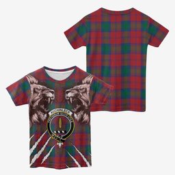 Auchinleck (Affleck) Tartan Crest Kid T-shirt Ferocious Lion Style