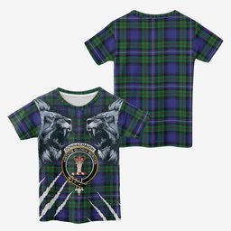 Donnachaidh Tartan Crest Kid T-shirt Ferocious Lion Style