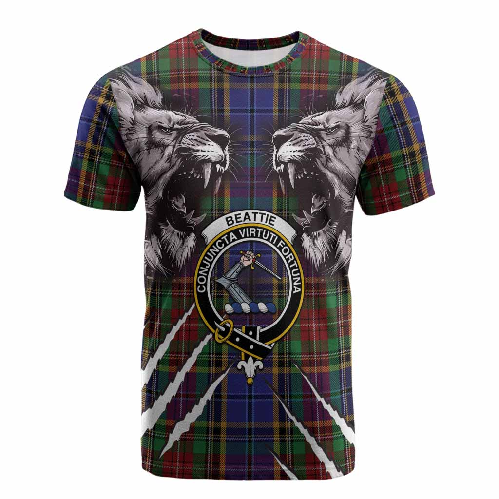 Beattie (Beatty) Tartan Crest Cotton T-shirt Ferocious Lion Style