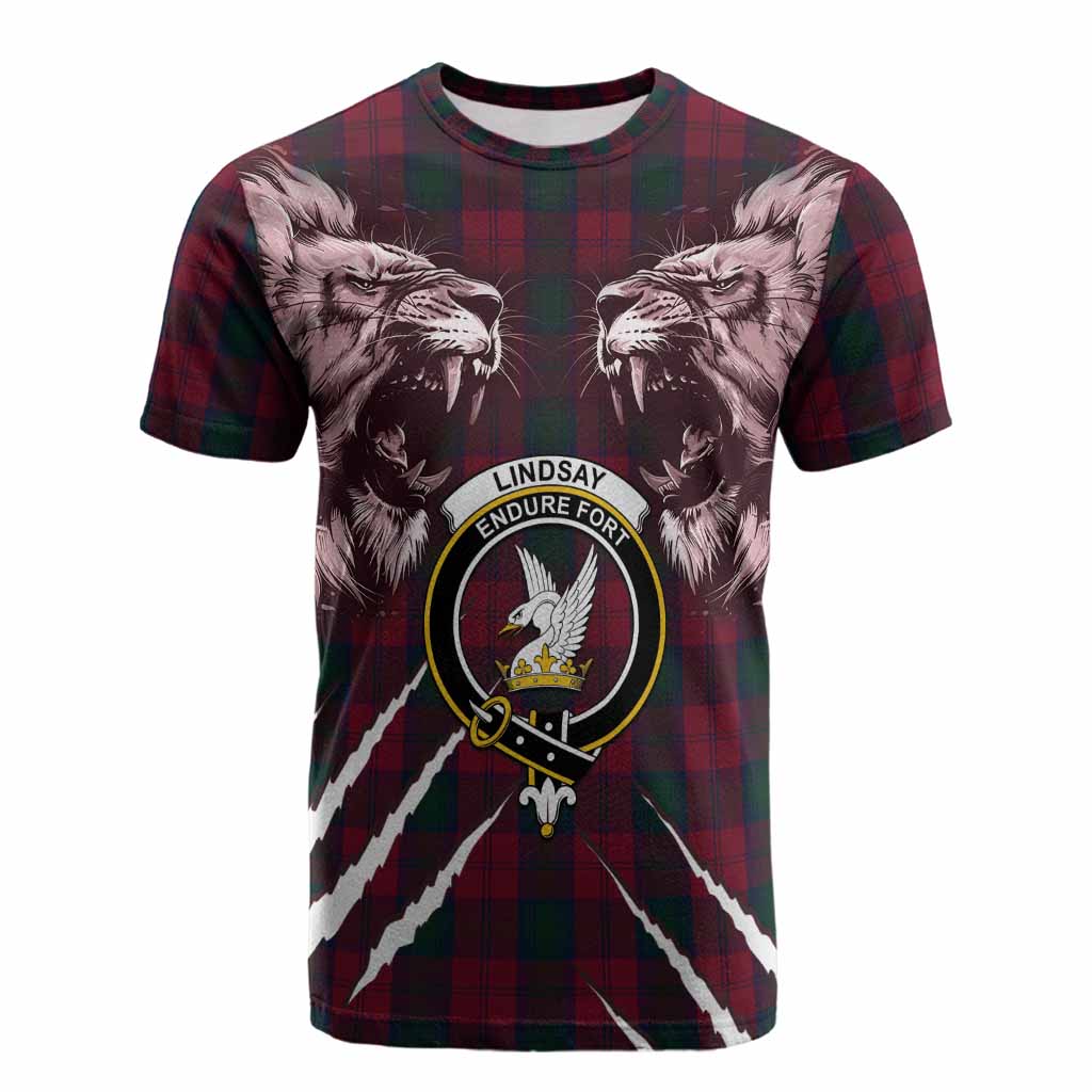 Lindsay Tartan Crest Cotton T-shirt Ferocious Lion Style