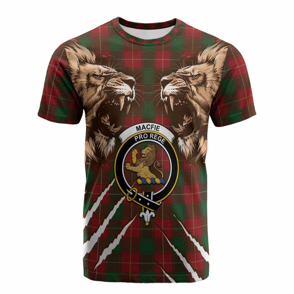 MacFie (McFie) Tartan Crest Cotton T-shirt Ferocious Lion Style