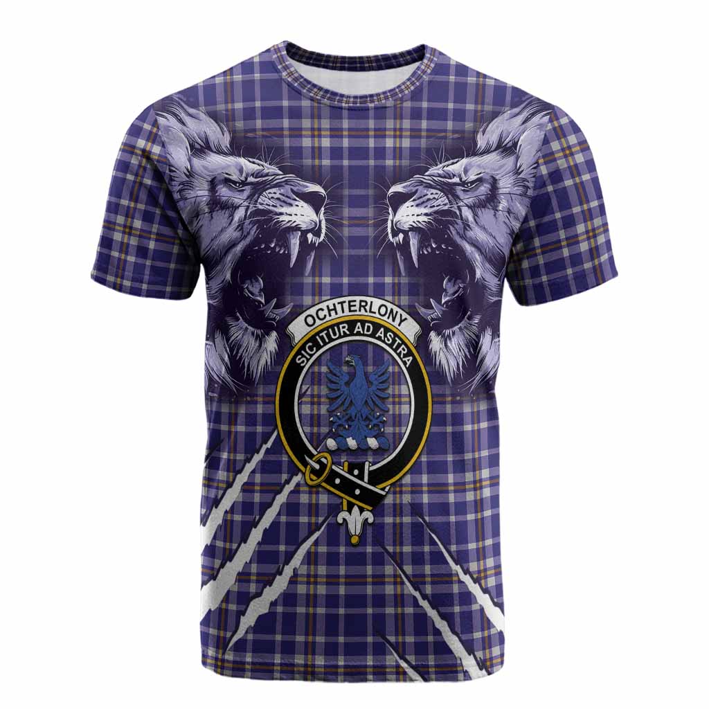 Ochterlony Tartan Crest Cotton T-shirt Ferocious Lion Style
