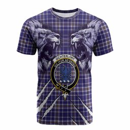 Ochterlony Tartan Crest Cotton T-shirt Ferocious Lion Style