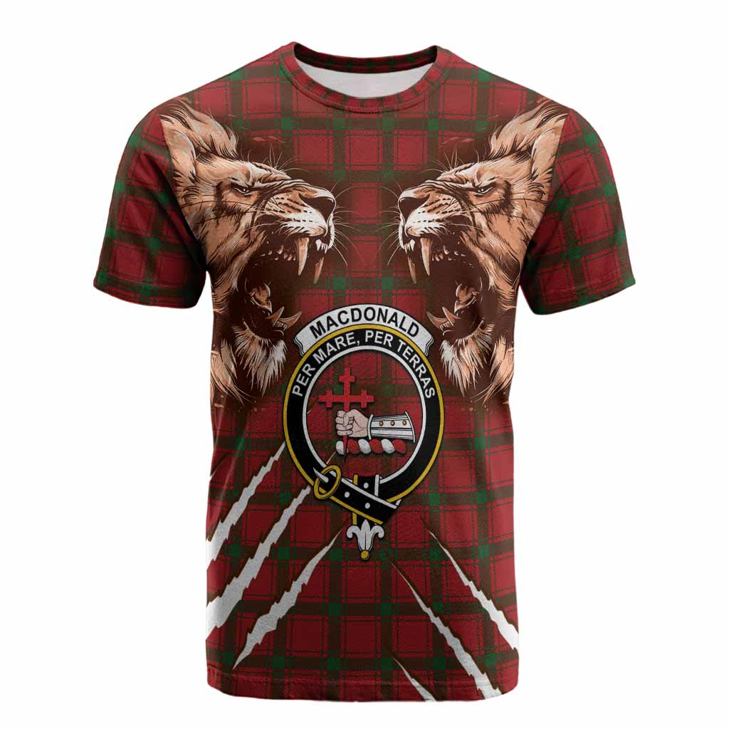 MacDonald (McDonald) of Sleat Tartan Crest Cotton T-shirt Ferocious Lion Style