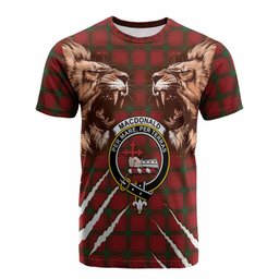 MacDonald (McDonald) of Sleat Tartan Crest Cotton T-shirt Ferocious Lion Style