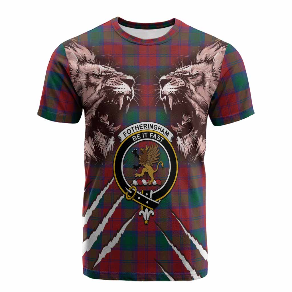 Fotheringham (Fotheringhame) Tartan Crest Cotton T-shirt Ferocious Lion Style