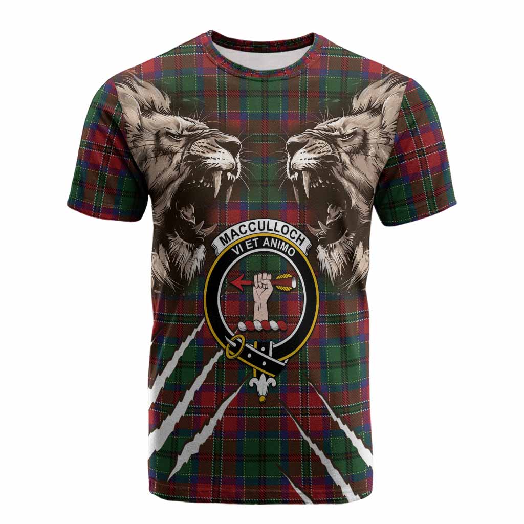 MacCulloch (McCulloch) Tartan Crest Cotton T-shirt Ferocious Lion Style