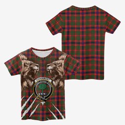 Kinninmont Tartan Crest Kid T-shirt Ferocious Lion Style