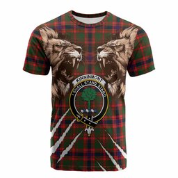 Kinninmont Tartan Crest Cotton T-shirt Ferocious Lion Style