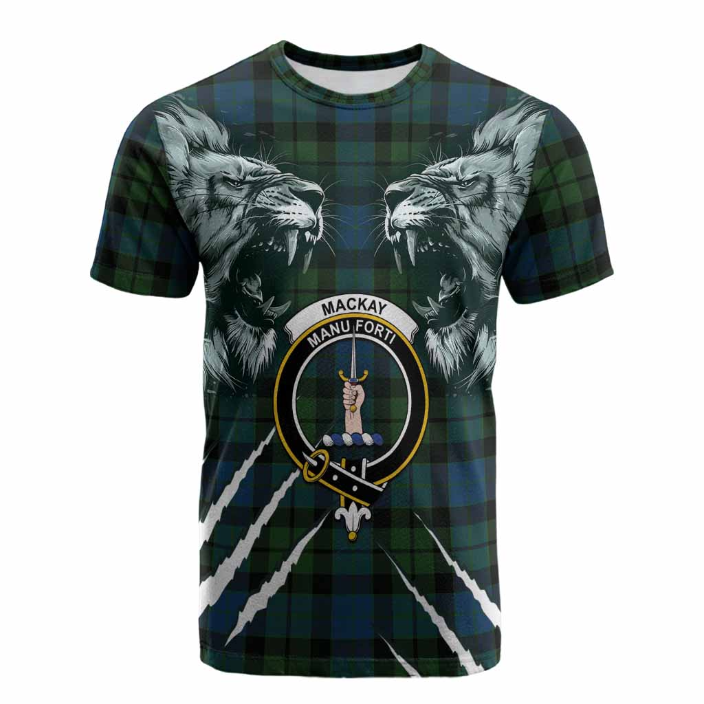 MacKay (McKay) Tartan Crest Cotton T-shirt Ferocious Lion Style