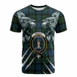 MacKay (McKay) Tartan Crest Cotton T-shirt Ferocious Lion Style