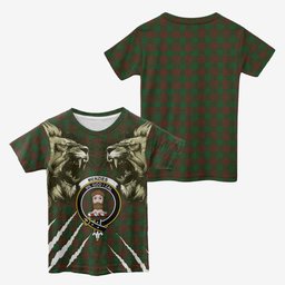Menzies Tartan Crest Kid T-shirt Ferocious Lion Style