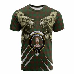 Menzies Tartan Crest Cotton T-shirt Ferocious Lion Style