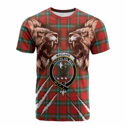 MacLaine (McLaine) Tartan Crest Cotton T-shirt Ferocious Lion Style