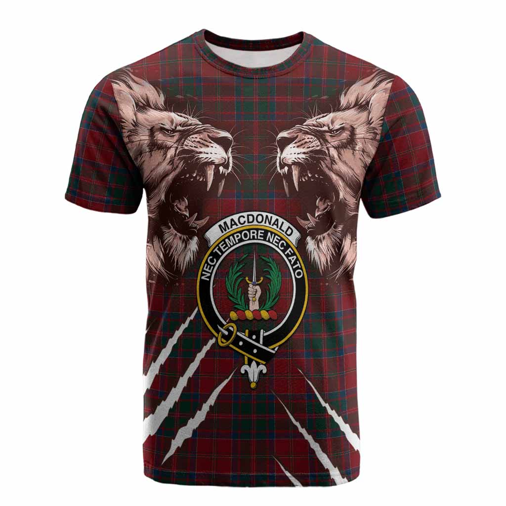 MacDonald (McDonald) of Glencoe Tartan Crest Cotton T-shirt Ferocious Lion Style