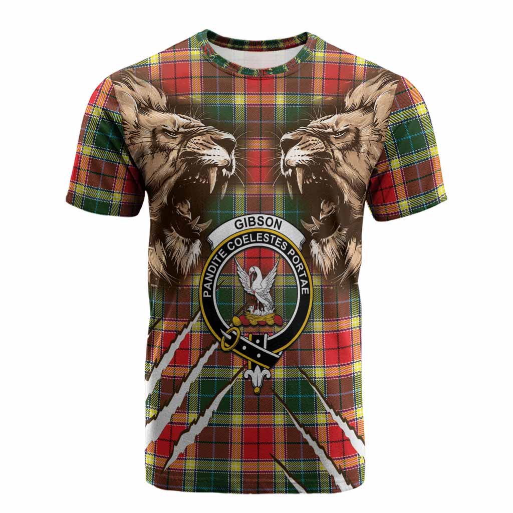 Gibson (Gibbs or Gibsone) Tartan Crest Cotton T-shirt Ferocious Lion Style