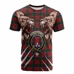 MacNaughton (McNaughton) Tartan Crest Cotton T-shirt Ferocious Lion Style