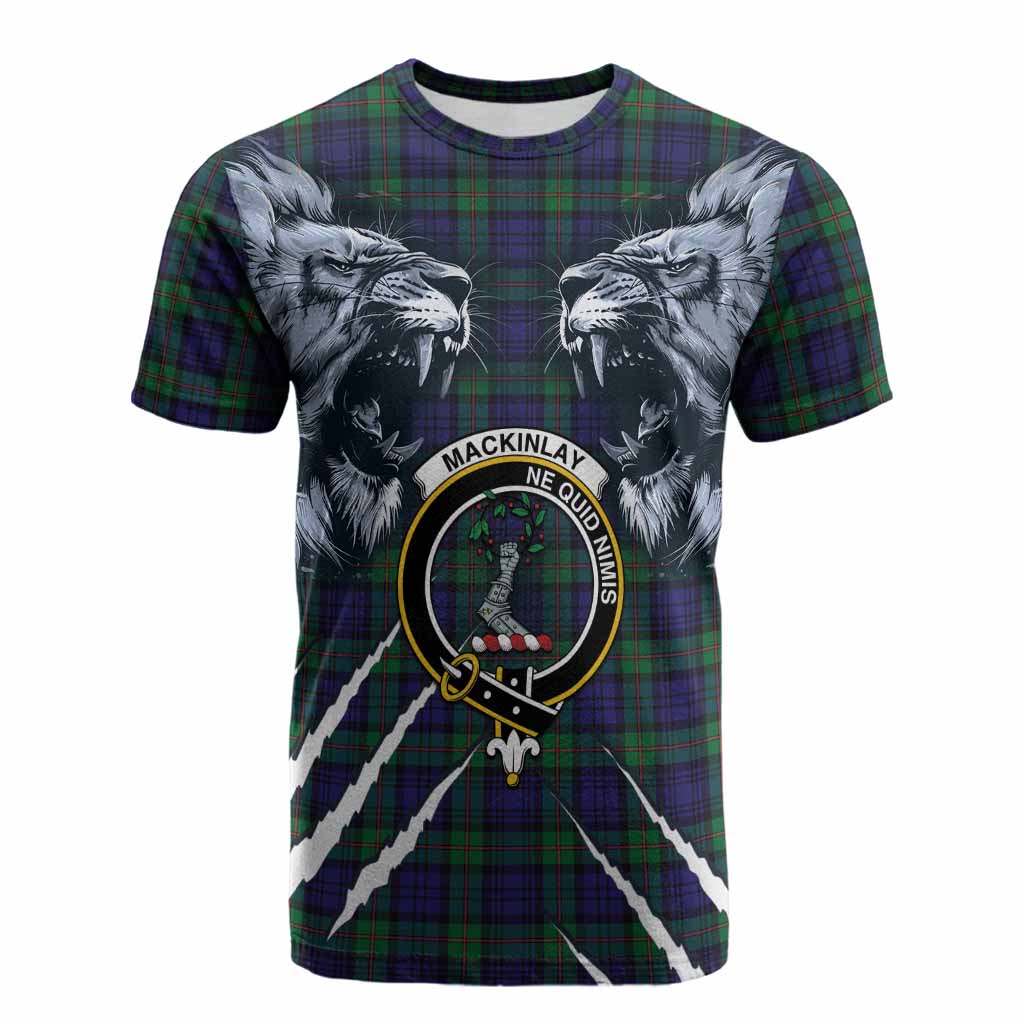 MacKinlay (McKinlay) Tartan Crest Cotton T-shirt Ferocious Lion Style