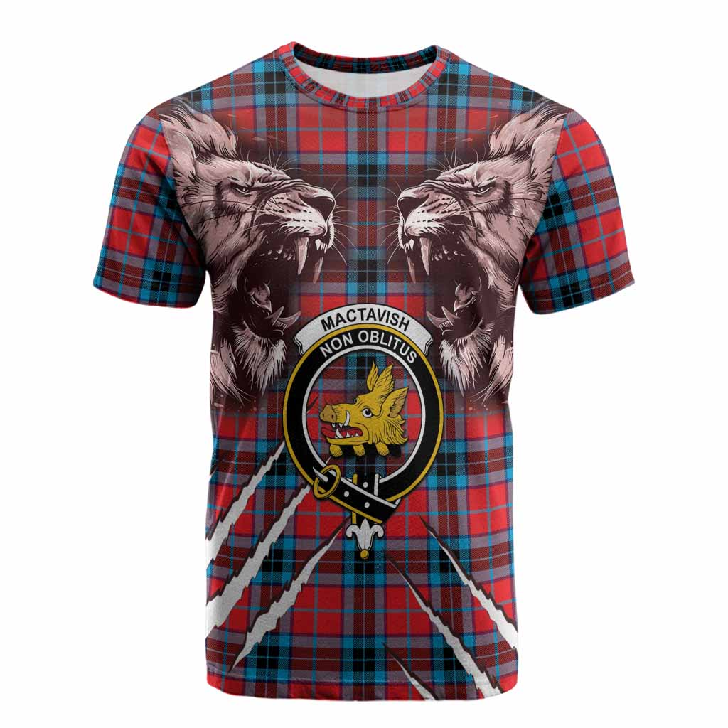 MacTavish (McTavish) Tartan Crest Cotton T-shirt Ferocious Lion Style