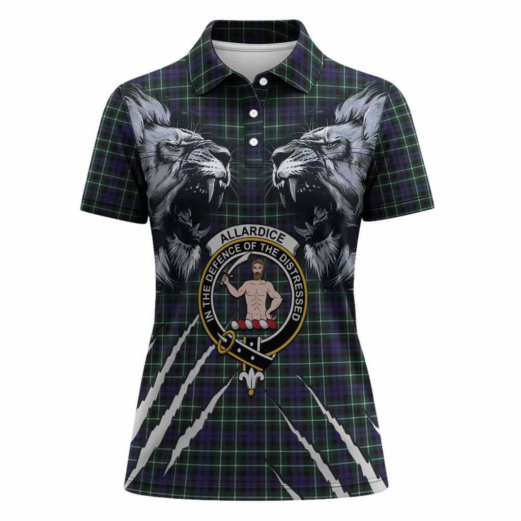 Allardice Tartan Crest Women Polo Shirt Ferocious Lion Style