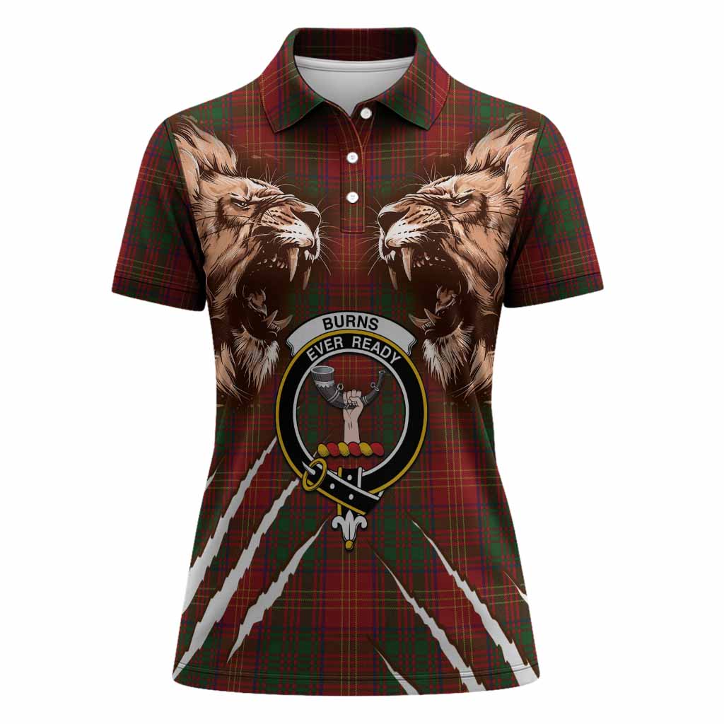 Burns Tartan Crest Women Polo Shirt Ferocious Lion Style