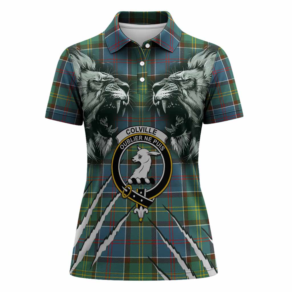Colville Tartan Crest Women Polo Shirt Ferocious Lion Style