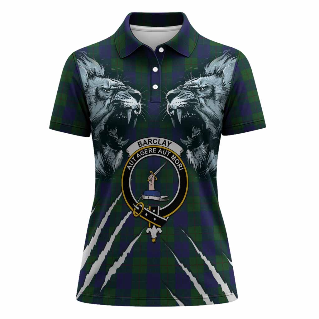 Barclay Tartan Crest Women Polo Shirt Ferocious Lion Style