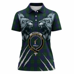 Barclay Tartan Crest Women Polo Shirt Ferocious Lion Style