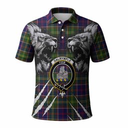 Dalrymple Tartan Crest Polo Shirt Ferocious Lion Style
