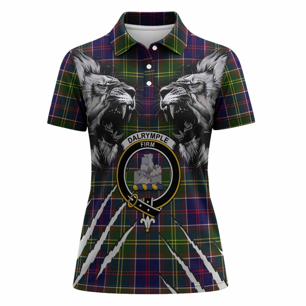 Dalrymple Tartan Crest Women Polo Shirt Ferocious Lion Style