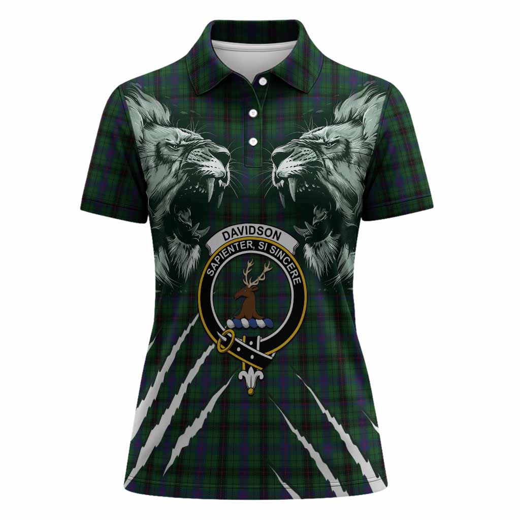 Davidson Tartan Crest Women Polo Shirt Ferocious Lion Style