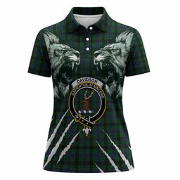 Davidson Tartan Crest Women Polo Shirt Ferocious Lion Style