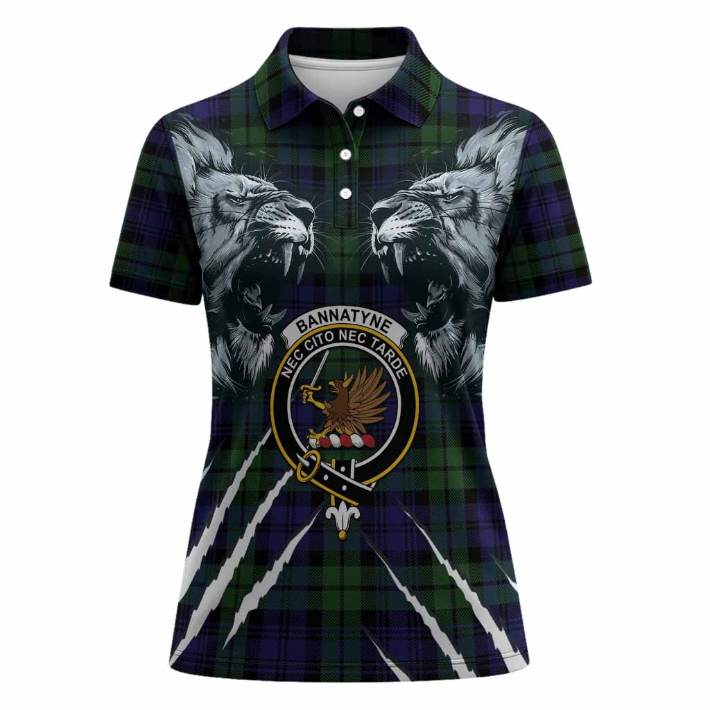 Bannatyne Tartan Crest Women Polo Shirt Ferocious Lion Style