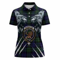 Bannatyne Tartan Crest Women Polo Shirt Ferocious Lion Style