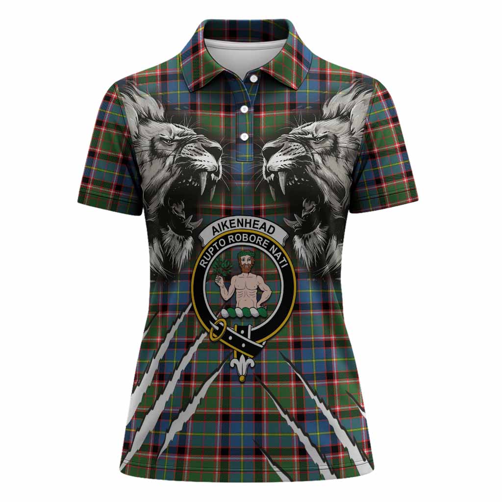 Aikenhead Tartan Crest Women Polo Shirt Ferocious Lion Style