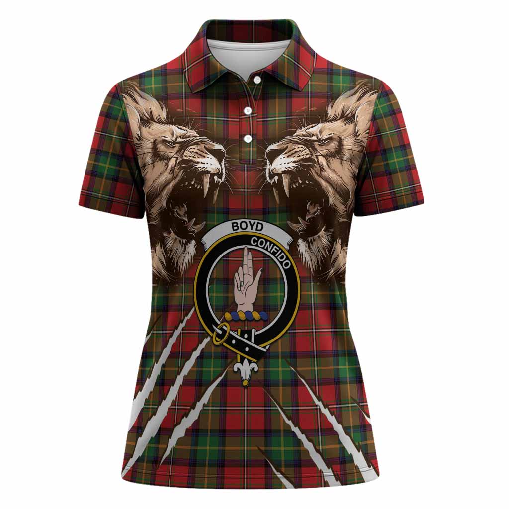 Boyd Tartan Crest Women Polo Shirt Ferocious Lion Style