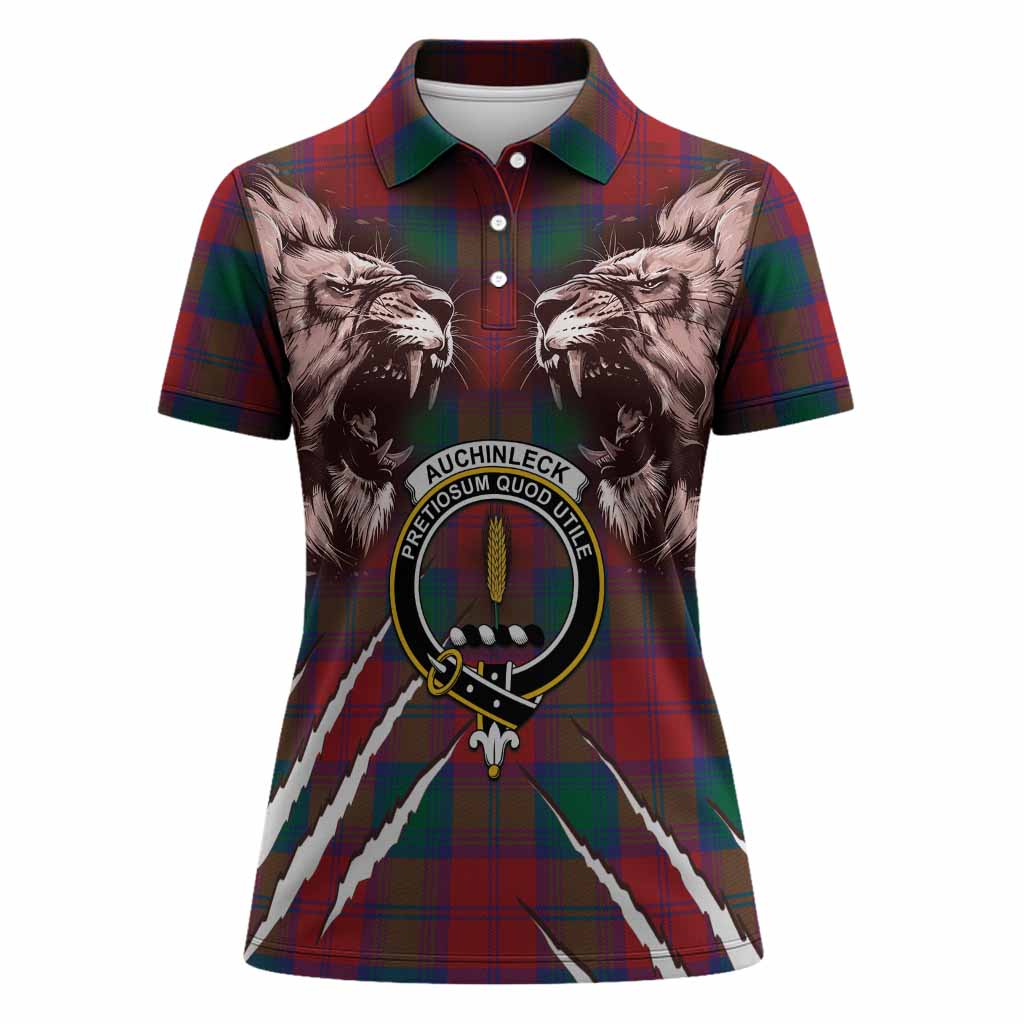 Auchinleck (Affleck) Tartan Crest Women Polo Shirt Ferocious Lion Style