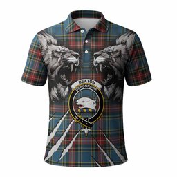 Beaton Tartan Crest Polo Shirt Ferocious Lion Style