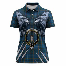 Bain Tartan Crest Women Polo Shirt Ferocious Lion Style