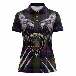 Chalmers Tartan Crest Women Polo Shirt Ferocious Lion Style