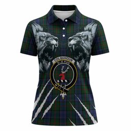 Colquhoun Tartan Crest Women Polo Shirt Ferocious Lion Style