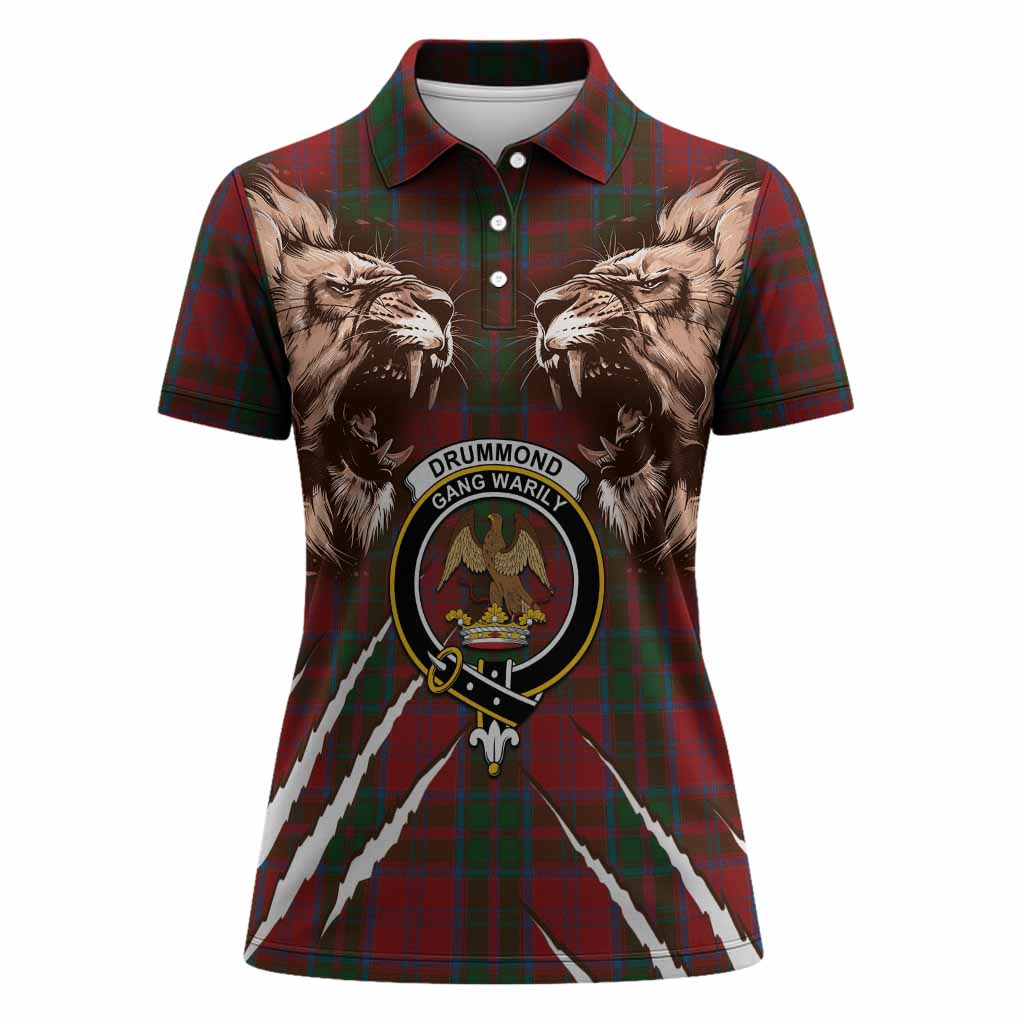 Drummond Tartan Crest Women Polo Shirt Ferocious Lion Style