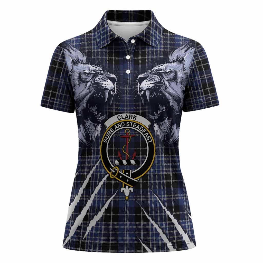 Clark (Clarke) Tartan Crest Women Polo Shirt Ferocious Lion Style
