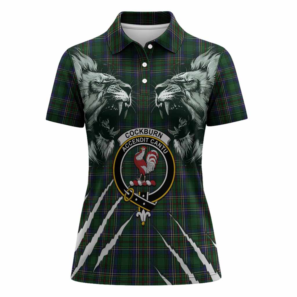 Cockburn Tartan Crest Women Polo Shirt Ferocious Lion Style