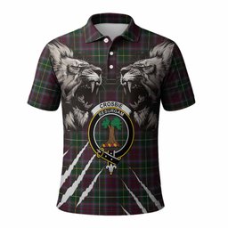 Crosbie Tartan Crest Polo Shirt Ferocious Lion Style