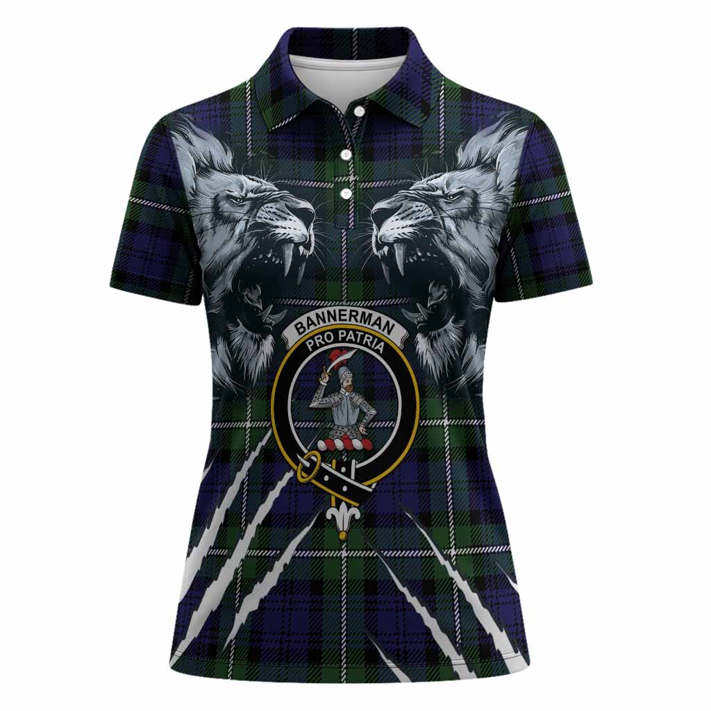 Bannerman Tartan Crest Women Polo Shirt Ferocious Lion Style