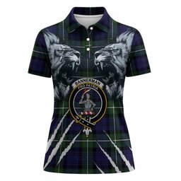 Bannerman Tartan Crest Women Polo Shirt Ferocious Lion Style