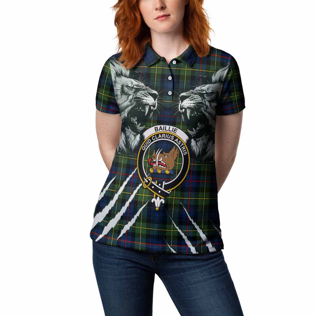 Baillie (Bailey) Tartan Crest Women Polo Shirt Ferocious Lion Style